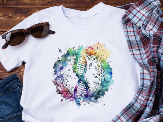 DNA Helix Wildflower Tee, Genetic Beauty, Botanical Science Design, Gift for Nature Enthusiasts, Women's T-Shirt, Spring Collection