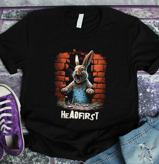 Funny Rabbit Headfirst T-Shirt, Comical Animal Graphic Tee, Perfect Gift for Humor Lovers, Casual Trendy Wear, Unique Novelty Shirt